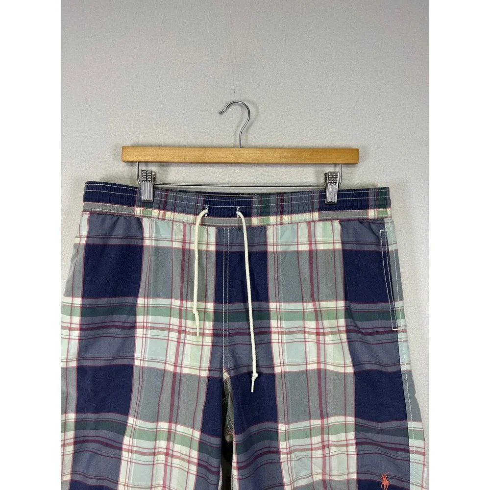 Preppy Polo Ralph‎ Lauren Mens M Blue Plaid Mesh Lined Drawstring Swim Trunks